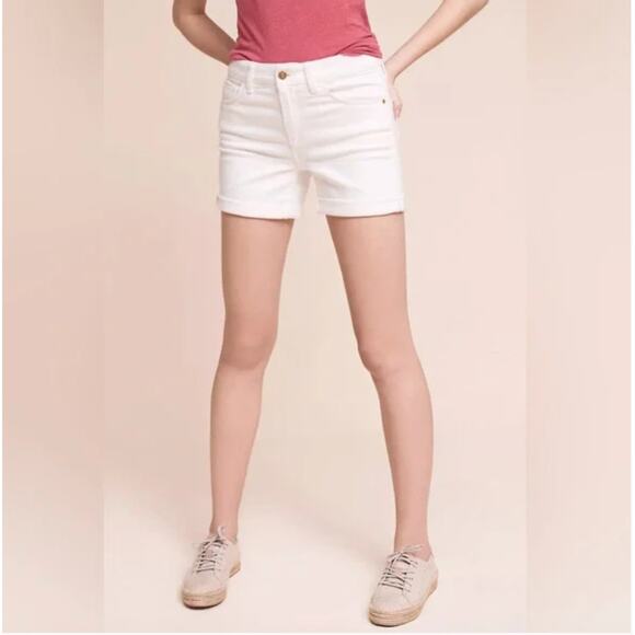 Pilcro Letterpress Anthropologie White Cream Denim Jean Shorts Script Size 31 - Picture 1 of 11
